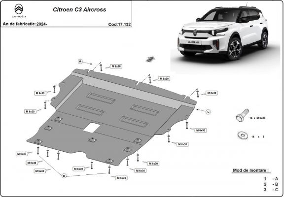 Piastra paramotore di acciaio Citroen C3 Aircross