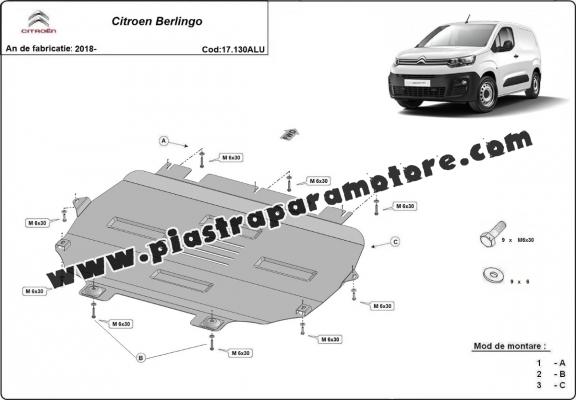 Piastra paramotore di Alluminio Citroen Berlingo