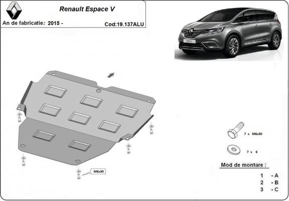 Piastra paramotore di alluminio Renault Espace