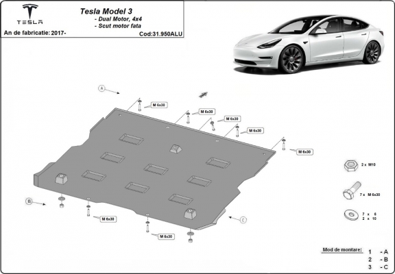 Protezione anteriore motore elettrico in alluminio – Tesla Model 3 AWD