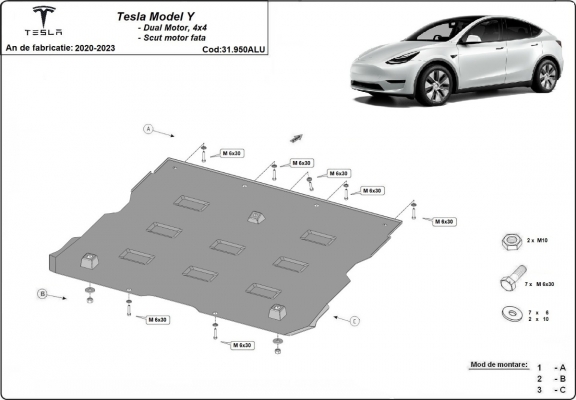 Protezione anteriore motore elettrico in alluminio – Tesla model Y