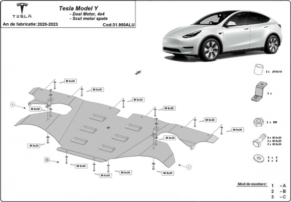 Protezione posteriore motore elettrico in alluminio – Tesla Model Y