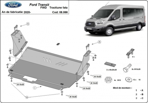 Piastra paramotore di acciaio Ford Transit - FWD
