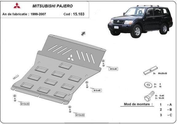 Piastra paramotore di acciaio Mitsubishi Pajero 3 (V60, V70) Vers 2.0
