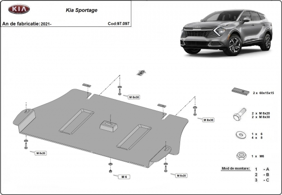 Protezione di acciaio per catalizzatore Kia Sportage