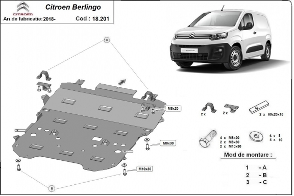 Piastra paramotore di acciaio Citroen Berlingo