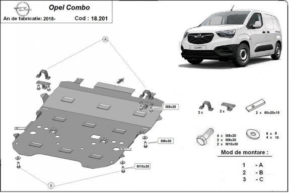 Piastra paramotore di acciaio Opel Combo C 