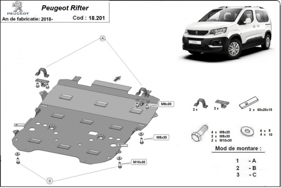 Piastra paramotore di acciaio Peugeot Rifter / Partner