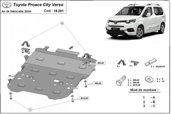 Piastra paramotore di acciaio Toyota Proace City Verso