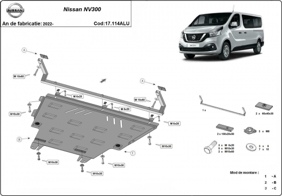 Piastra paramotore di Alluminio Nissan NV300
