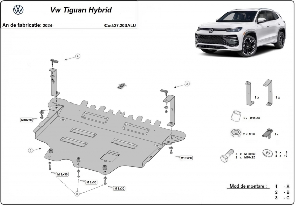 Piastra paramotore di alluminio VW Tiguan