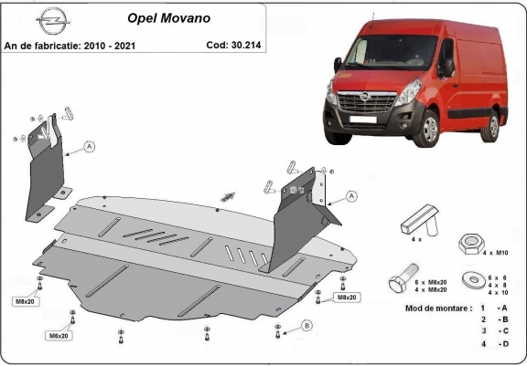 Piastra paramotore di acciaio Opel Movano B 