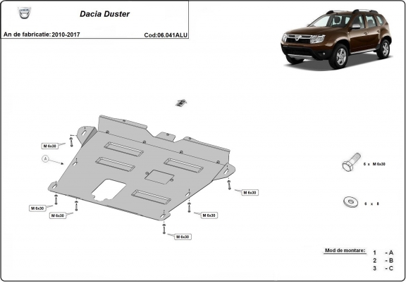 Piastra paramotore di alluminio Dacia Duster