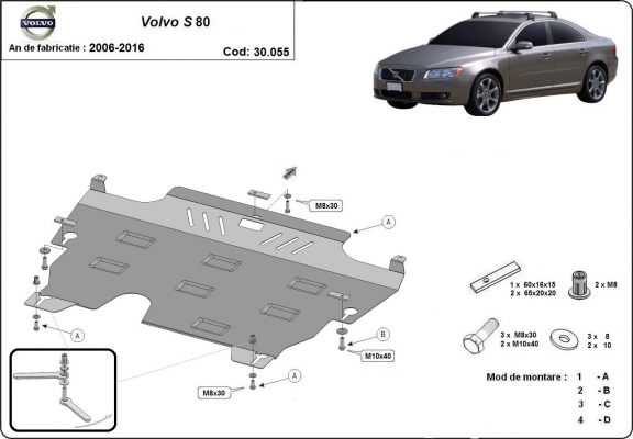 Piastra paramotore di acciaio Volvo S80