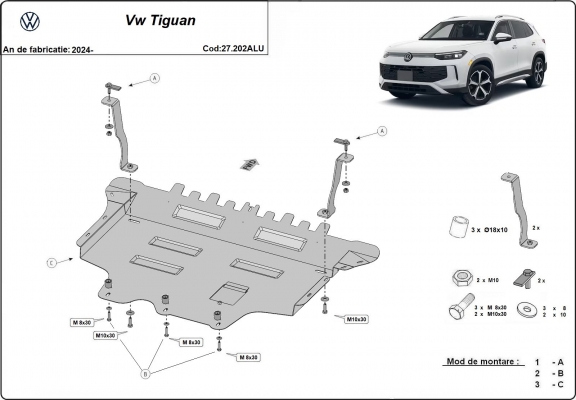 Piastra paramotore di alluminio VW Tiguan