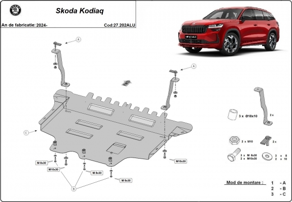 Piastra paramotore di alluminio Skoda Kodiaq