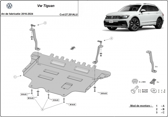 Piastra paramotore di alluminio VW Tiguan