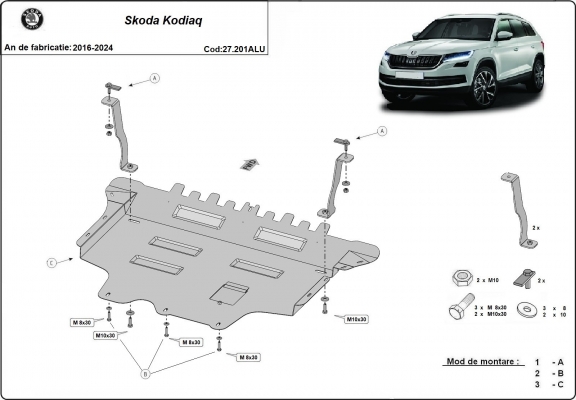 Piastra paramotore di alluminio Skoda Kodiaq