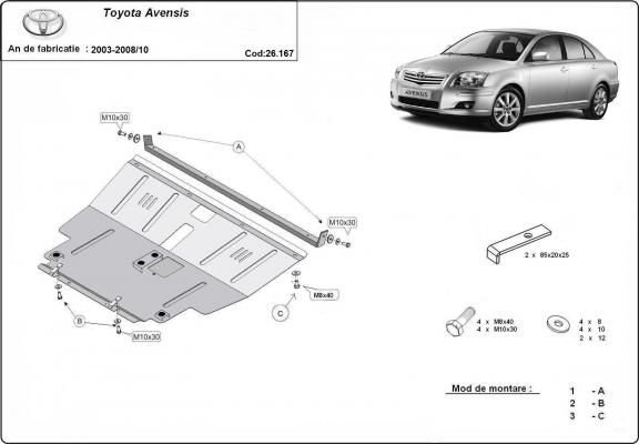 Piastra paramotore di acciaio Toyota Avensis