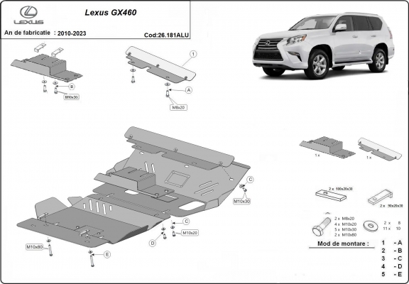 Piastra paramotore di alluminio Lexus GX460