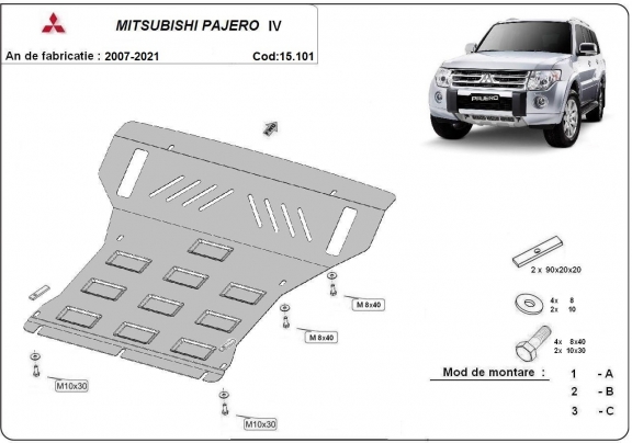 Piastra paramotore di acciaio Mitsubishi Pajero 4 (V80, V90)