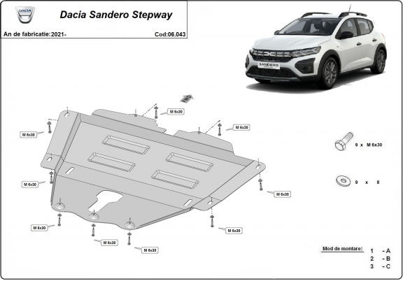 Piastra paramotore di acciaio Dacia Sandero 3 Stepway