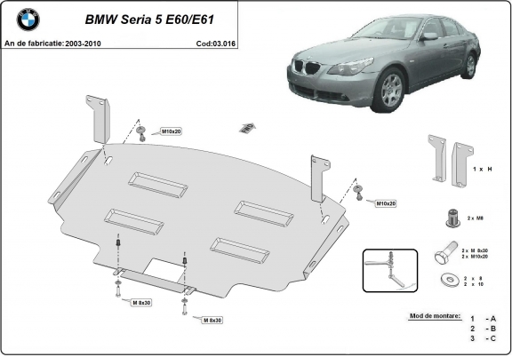 Piastra paramotore di acciaio BMW Seria 5 E60/E61 paraurti anteriore di serie