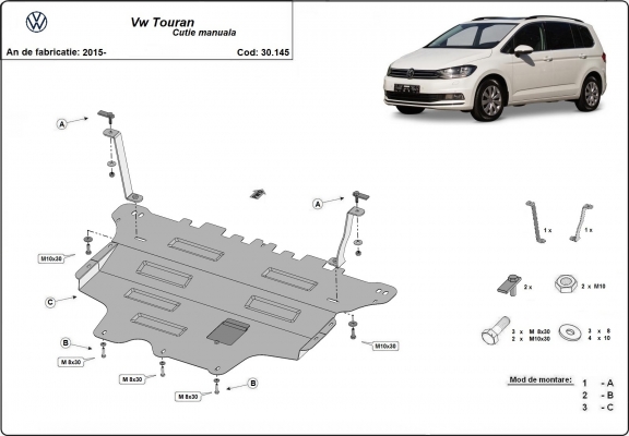 Piastra paramotore di acciaio VW Touran - cambio manuale
