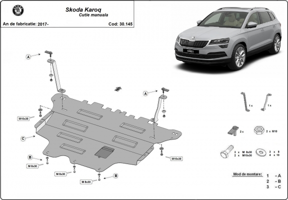 Piastra paramotore di acciaio Skoda Karoq - cambio manuale