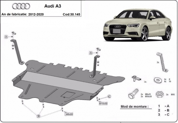 Piastra paramotore di acciaio Audi A3 (8V)
