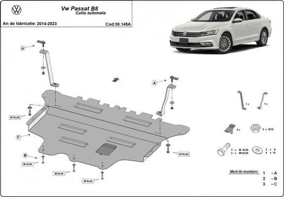Piastra paramotore di acciaio VW Passat B8 - cambio automatico