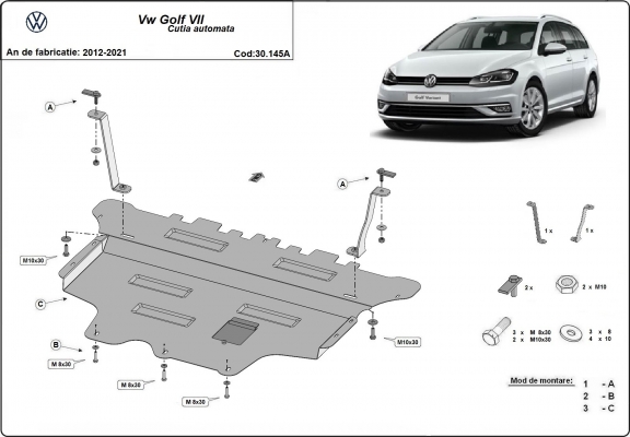 Piastra paramotore di acciaio VW Golf 7 - cambio automatico