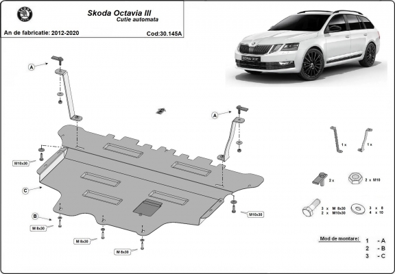 Piastra paramotore di acciaio Skoda Octavia 3 - cambio automatico