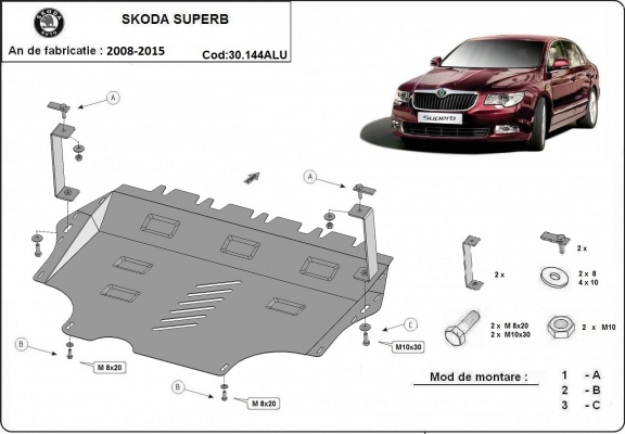 Piastra paramotore di alluminio Skoda Superb II