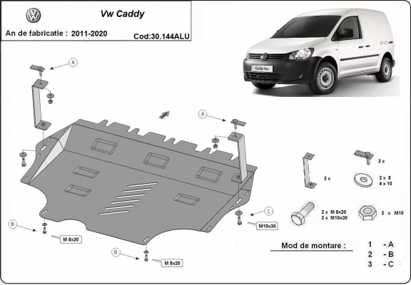 Piastra paramotore di alluminio VW Caddy 