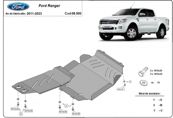 Piastra paramotore di acciaio Ford Ranger