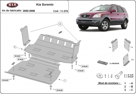 Piastra paramotore di acciaio Kia Sorento