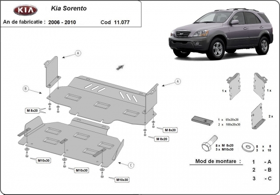 Piastra paramotore di acciaio Kia Sorento