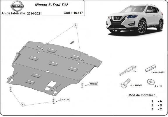 Piastra paramotore di acciaio Nissan X-Trail T32