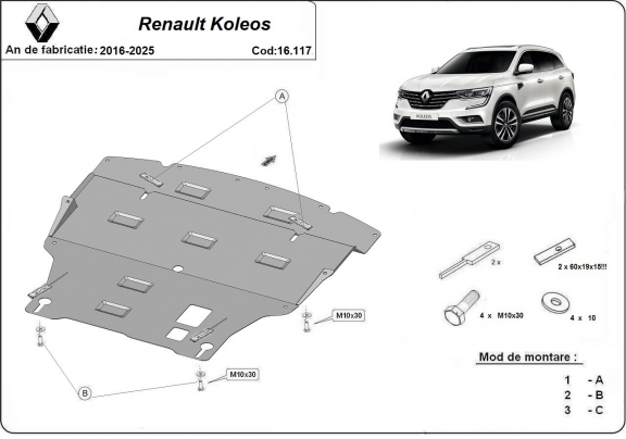 Piastra paramotore di acciaio Renault Koleos