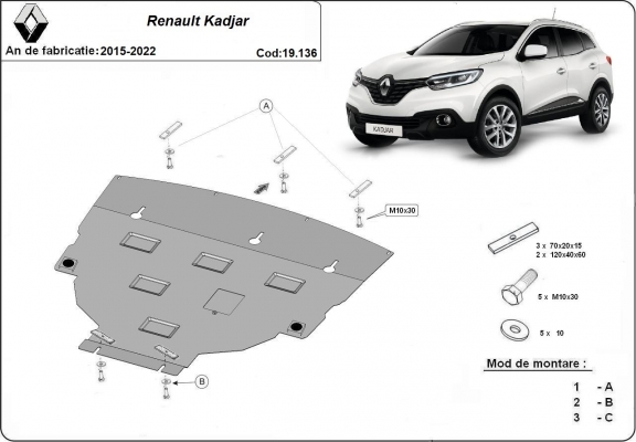 Piastra paramotore di acciaio Renault Kadjar