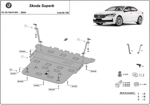 Piastra paramotore di acciaio Skoda Superb 4