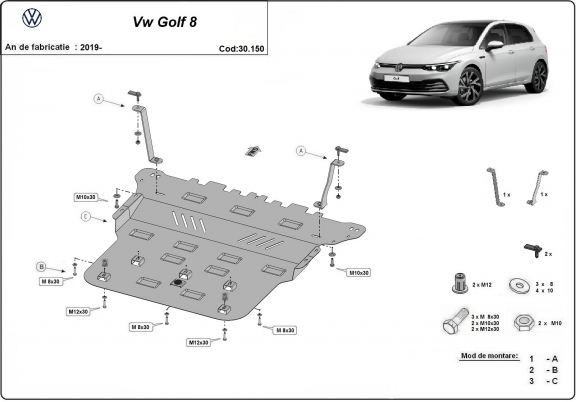 Piastra paramotore di acciaio VW Golf 8