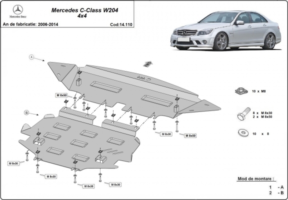 Piastra paramotore di acciaio Mercedes C-Class W204 4x4