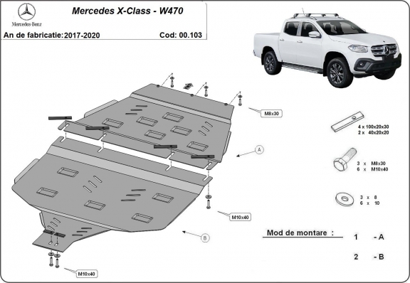 Protezione di acciaio per il cambio e protezione del caso di trasferimento Mercedes X-Class W470