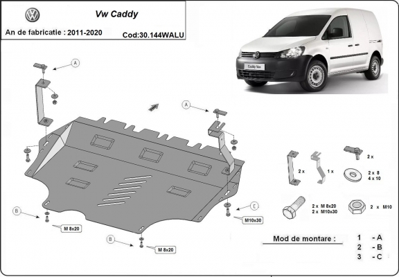 Piastra paramotore di alluminio VW Caddy - Webasto