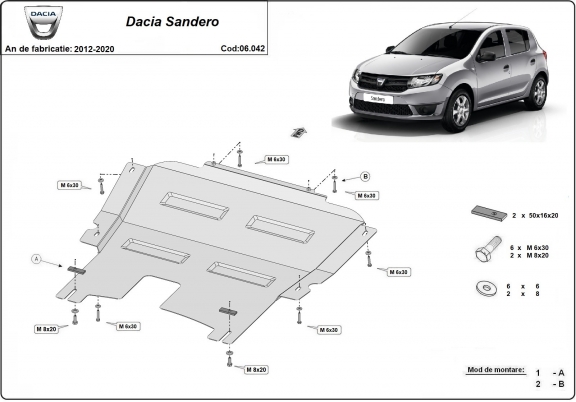 Piastra paramotore di acciaio Dacia Sandero 2