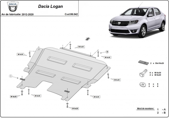 Piastra paramotore di acciaio Dacia Logan 2