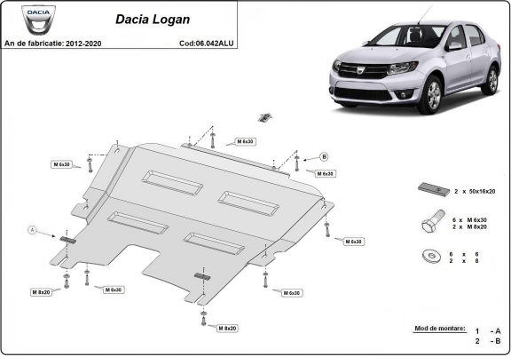 Piastra paramotore di alluminio DACIA LOGAN 2