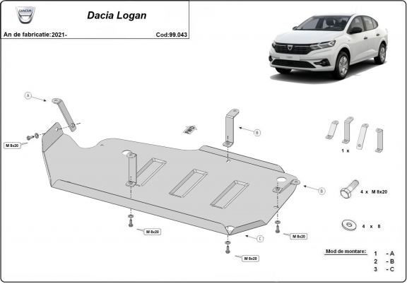 Protezione di acciaio per il serbatoio Dacia Logan